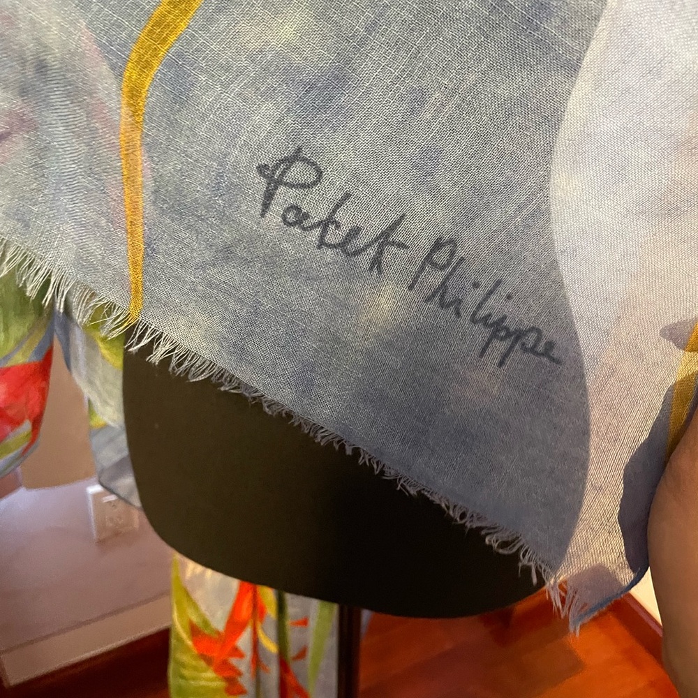 Patek Philippe Light Blue Scarf with Multicolor Design